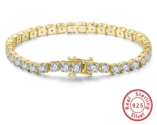 Sterling Silver Tennis Bracelet Zirconia 14K Gold