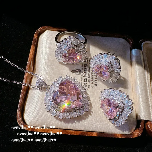 Silver Pink Cubic Zirconia Jewelry Sets