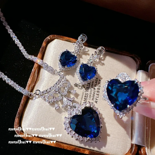 Silver Blue CZ Engagement Jewelry Set