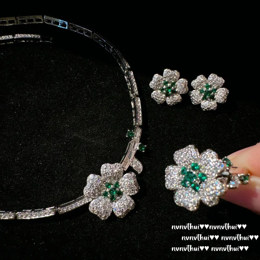 Green Flower Petal Jewelry Sets