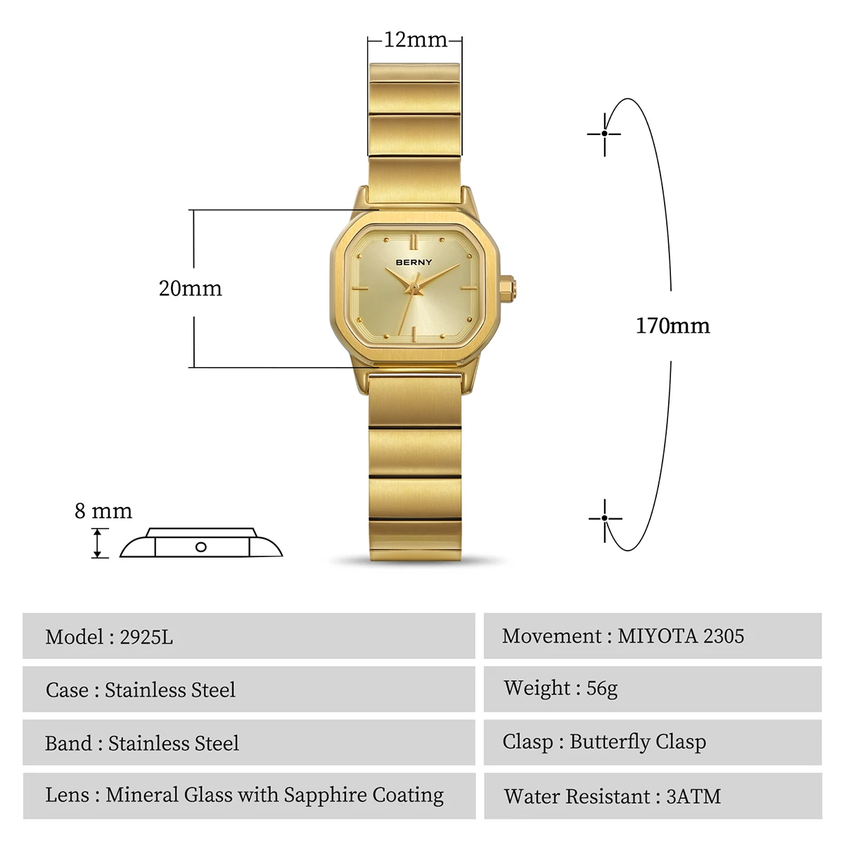 BERNY gold square watch